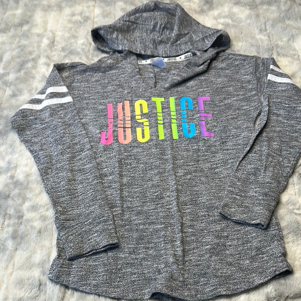 Justice Gray Hoodie with Multicolor Logo